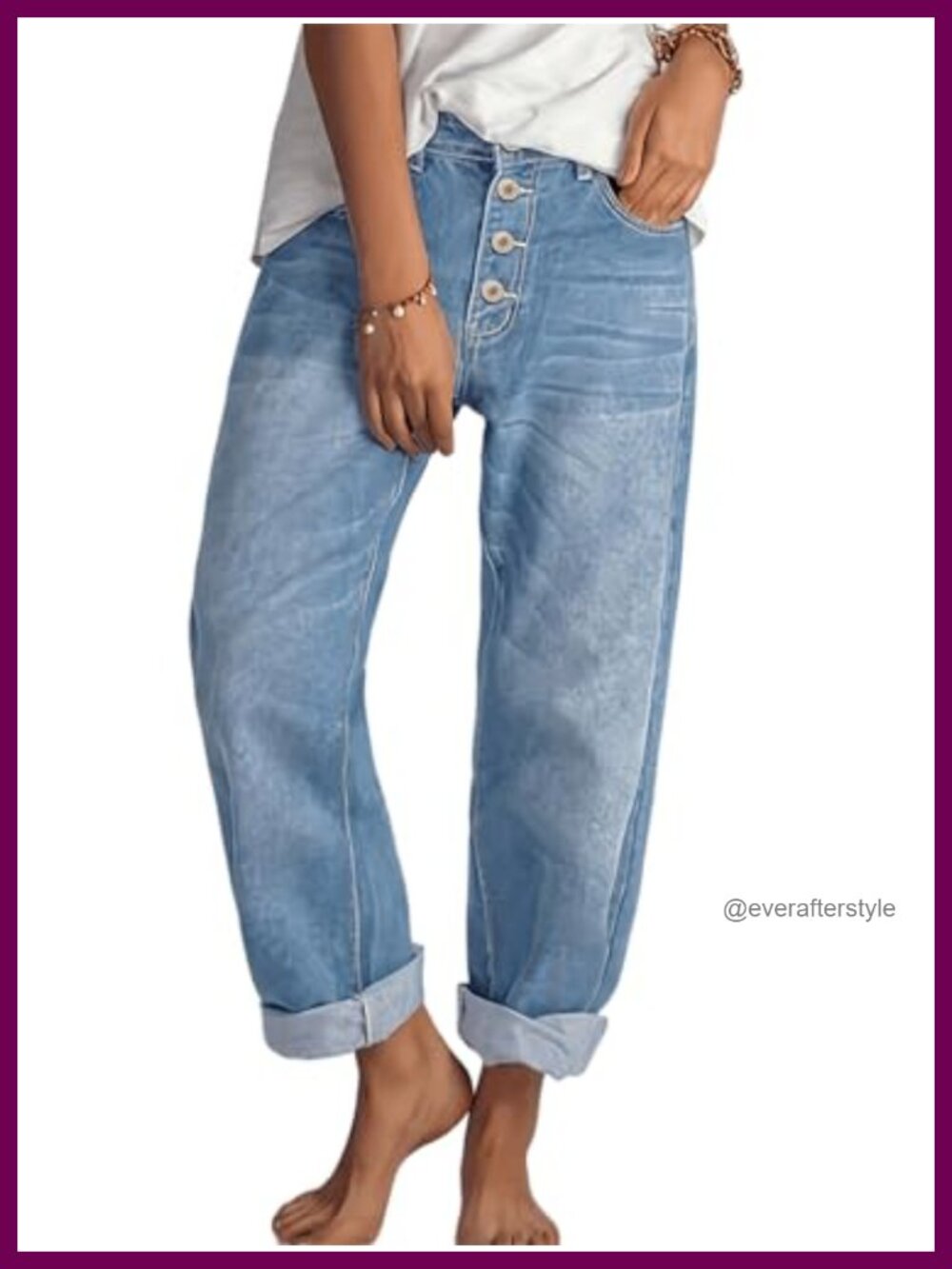 High Waisted Straight Leg Jeans Loose Fit Button Fly Denim Pants